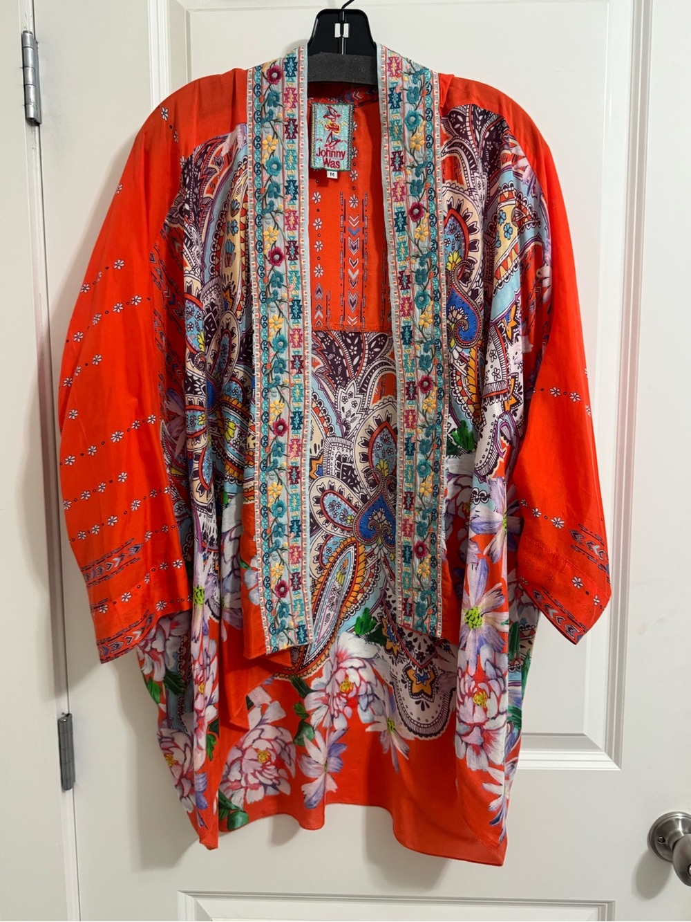 Johnny Was Orange Floral Paisley Drape Kimono Jacket